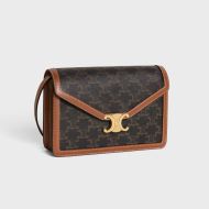 Celine Enveloppe Bag in Triomphe Canvas and Calfskin Brown