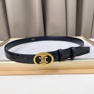 Celine Medium Maillon Triomphe Belt in Crocodile Embossed Calfskin Black