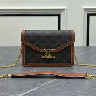 Celine Mini Enveloppe Chain Bag in Triomphe Canvas and Calfskin Brown