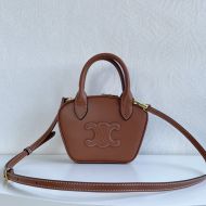 Celine Mini Bowling Bag in Shiny Calfskin with Cuir Triomphe Brown