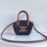 Celine Mini Bowling Bag in Triomphe Canvas with Cuir Triomphe Brown