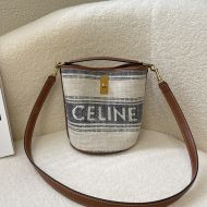 Celine Teen Bucket 16 Bag in Striped Textile with Celine Jacquard Grey