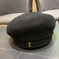 Celine Triomphe Beret Hat in Wool Black