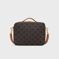 Celine Box Messenger in Triomphe Canvas and Calfskin Brown