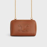 Celine Chain Clutch in Smooth Calfskin with Cuir Triomphe Brown
