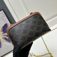 Celine Chain Clutch in Triomphe Canvas with Celine Paris Print Brown