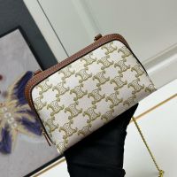 Celine Chain Clutch in Triomphe Canvas with Celine Paris Print White