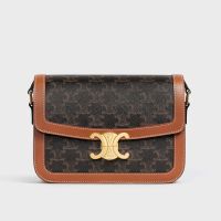 Celine Classique Triomphe Bag in Triomphe Canvas and Calfskin Brown