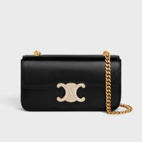 Celine Claude Chain Shoulder Bag with Strass Closure in Shiny Calfskin Black
