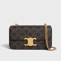 Celine Claude Chain Shoulder Bag in Triomphe Canvas Brown