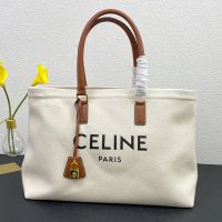 Celine Horizontal Cabas Bag in Canvas with Celine Paris Print Beige