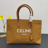 Celine Horizontal Cabas Bag in Canvas with Celine Paris Print Brown