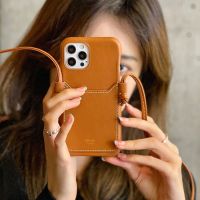 Celine iPhone Case in Leather with Card Holder and Strap Brown