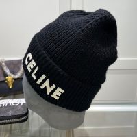 Celine Knitted Hat in Wool with Celine Patch Black