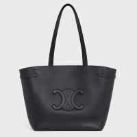 Celine Medium Cabas Anais Bag in Grained Calfskin with Cuir Triomphe Black