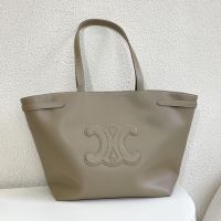 Celine Medium Cabas Anais Bag in Grained Calfskin with Cuir Triomphe Khaki