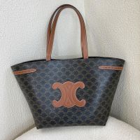 Celine Medium Cabas Anais Bag in Triomphe Canvas with Cuir Triomphe Brown