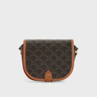 Celine Medium Folco Bag in Triomphe Canvas and Calfskin Brown
