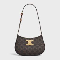 Celine Medium Tilly Bag in Triomphe Canvas and Calfskin Brown