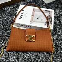 Celine Medium Wiltern Bag in Crocodile Embossed Suede Calfskin Brown