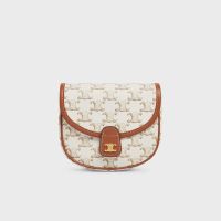Celine Mini Besace Bag in Triomphe Canvas and Calfskin White