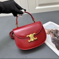 Celine Mini Besace Clea Bag in Shiny Calfskin Red