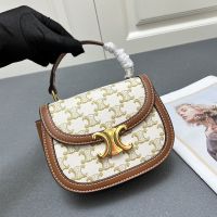 Celine Mini Besace Clea Bag in Triomphe Canvas and Calfskin White