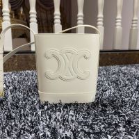 Celine Mini Bucket Bag in Smooth Calfskin with Cuir Triomphe White