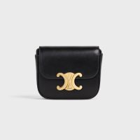 Celine Mini Claude Crossbody Bag in Shiny Calfskin Black/Gold