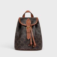Celine Mini Folco Backpack in Triomphe Canvas and Calfskin Brown