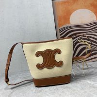 Celine Small Bucket Bag in Textile with Cuir Triomphe Beige/Brown