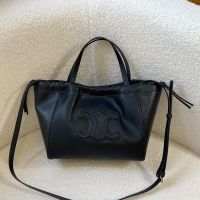 Celine Small Cabas Drawstring Bag in Smooth Calfskin with Cuir Triomphe Black