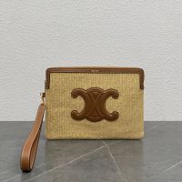 Celine Small Strap Pouch in Raffia with Cuir Triomphe Brown