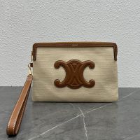 Celine Small Strap Pouch in Textile with Cuir Triomphe Beige