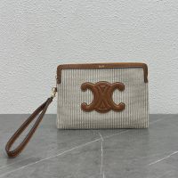Celine Small Strap Pouch in Textile with Cuir Triomphe Grey