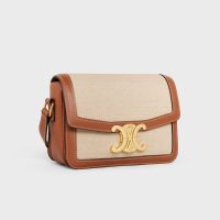 Celine Teen Triomphe Bag in Textile and Calfskin White
