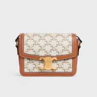 Celine Teen Triomphe Bag in Triomphe Canvas and Calfskin White