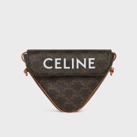 Celine Triangle Bag in Triomphe Canvas with Celine Print Brown
