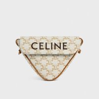 Celine Triangle Bag in Triomphe Canvas with Celine Print White